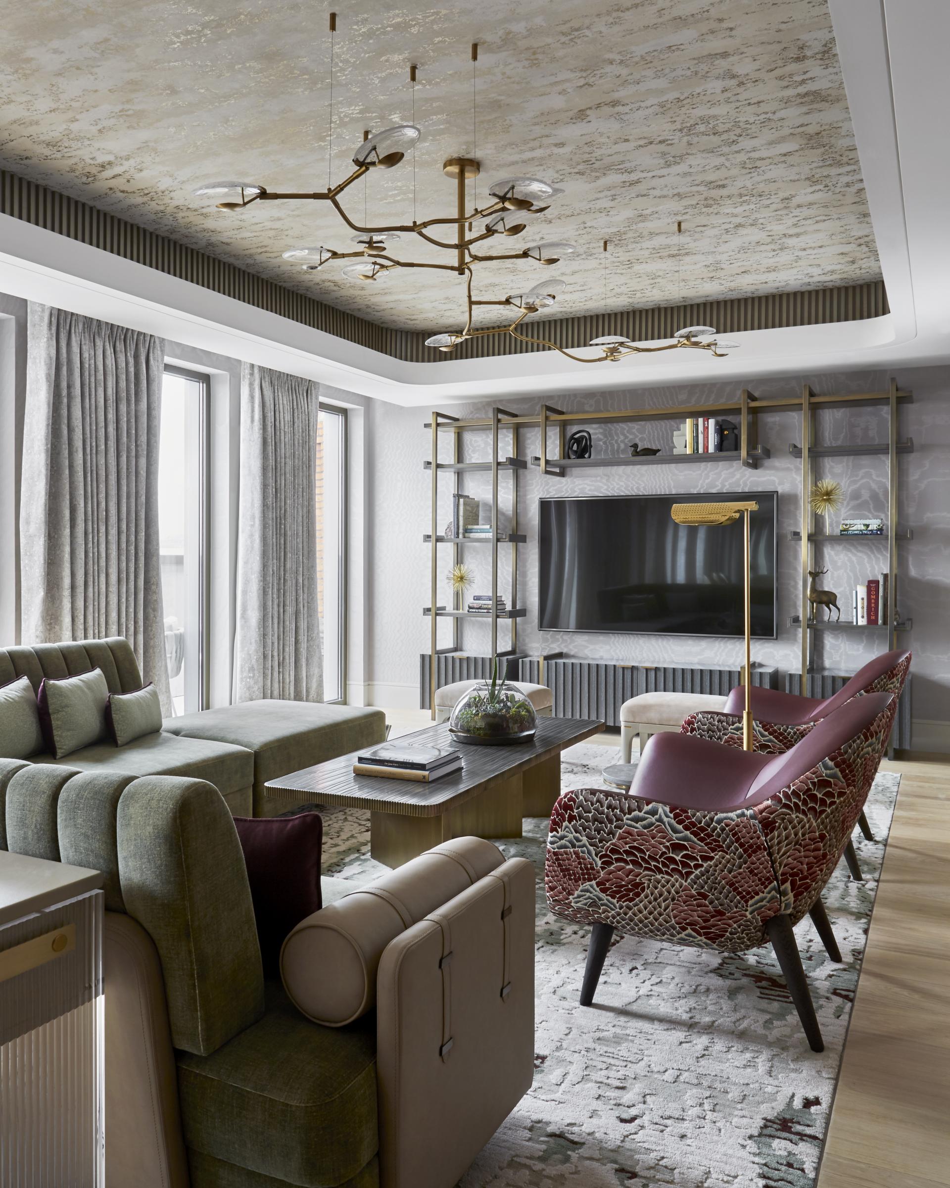 Luxuriously designed penthouse living area at the Mandarin Oriental, featuring elegant furnishings and modern decor by Joyce Wang Studio.