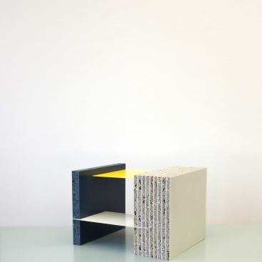 Innovative furniture design showcasing layered recycled plastic materials in vibrant colors from &New's latest collection.