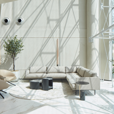 Stylish lounge area in Dubai Internet City's management offices, featuring modern furniture and natural light.