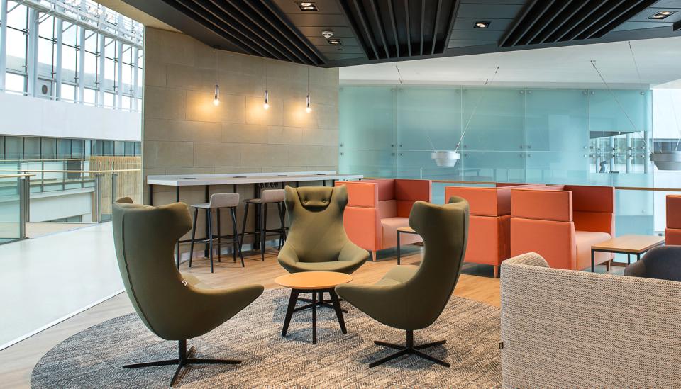 Vibrant seating area in Alderley Park with stylish chairs and a modern design, enhancing the innovative atmosphere.