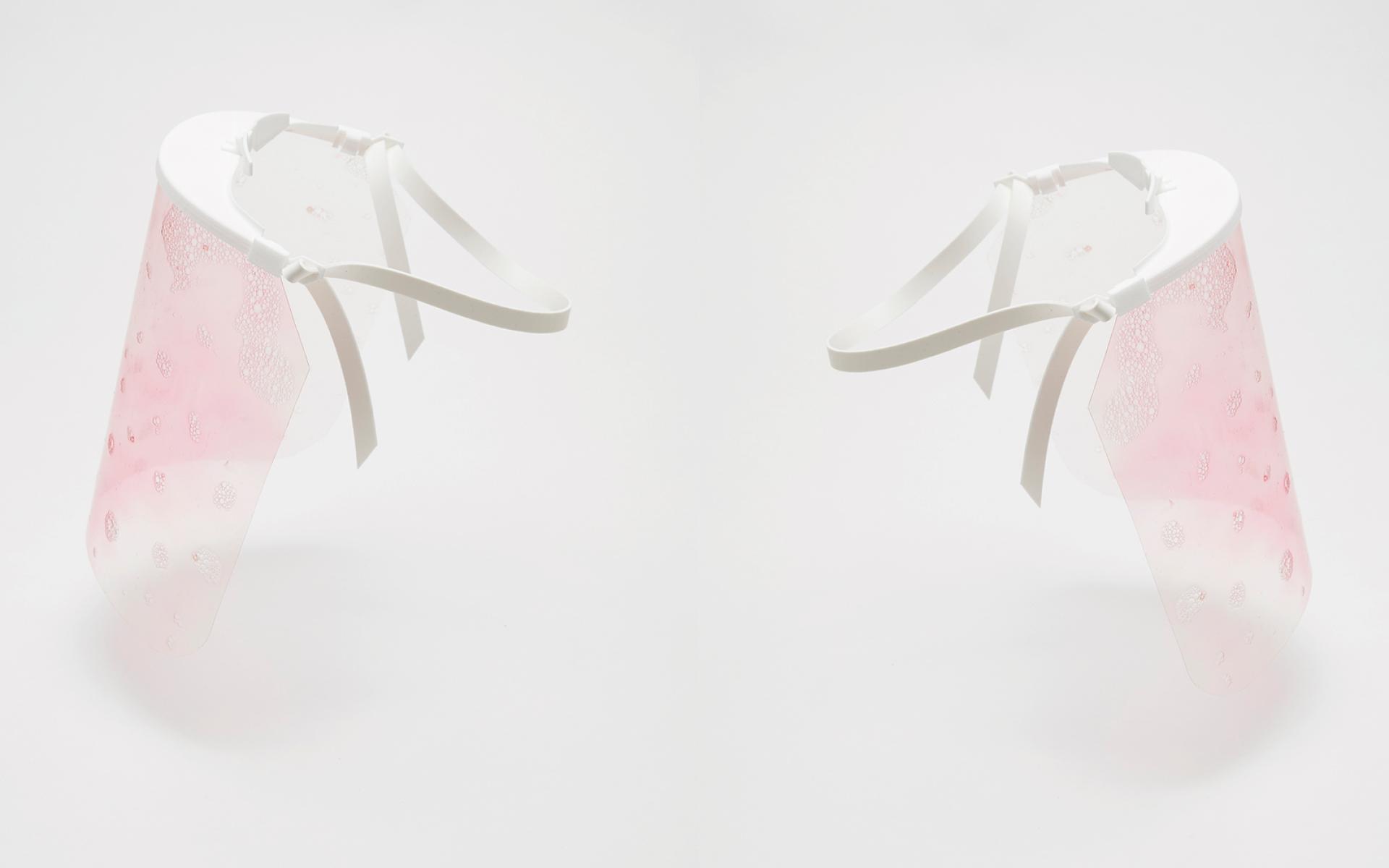 Biodegradable personal protective equipment face shield designed by Alice Potts, showcasing eco-friendly materials and innovative design.