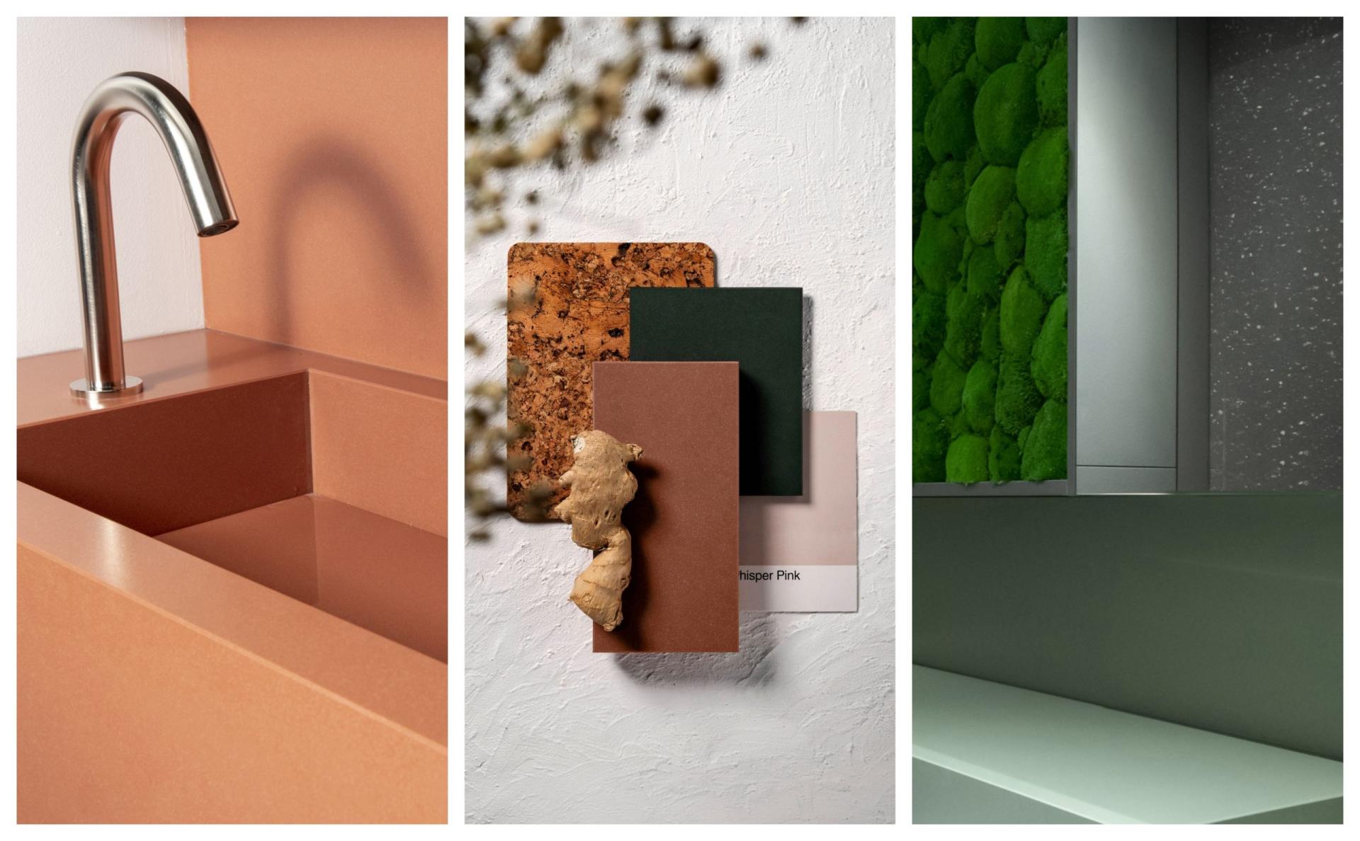 Modern washroom design featuring stylish fixtures, color palettes, and textured surfaces reflecting 2022 trends.