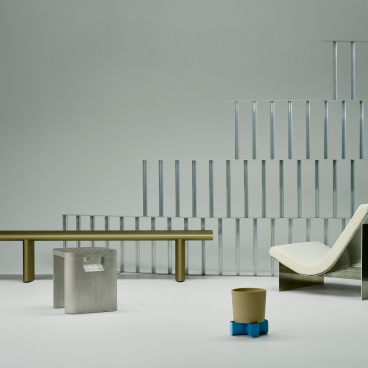 Innovative furniture display featuring sustainable materials, showcasing Norwegian design at Milan Design Week 2023.