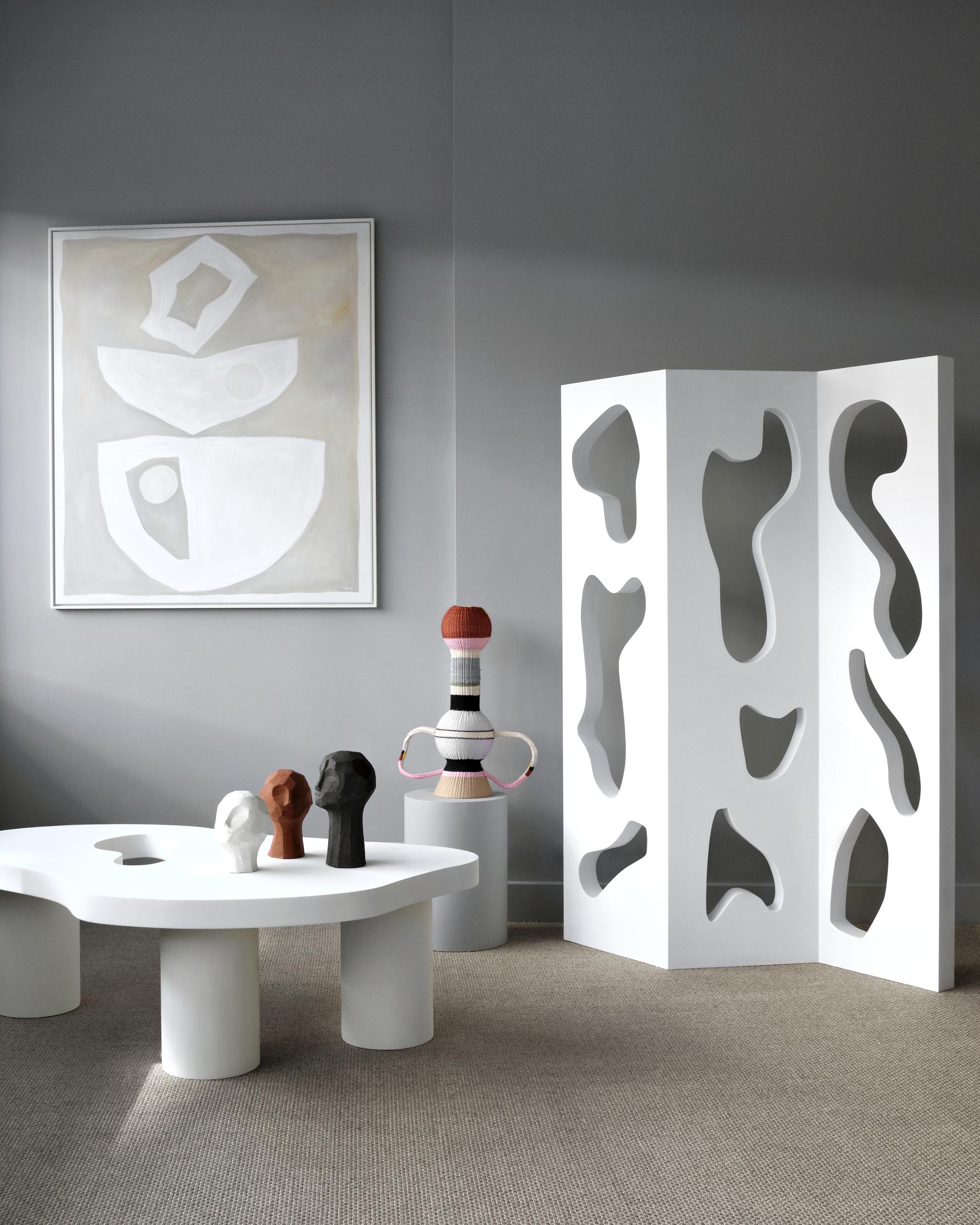 Sculptural furniture and art pieces featured in a modern interior setting during the London Design Festival.