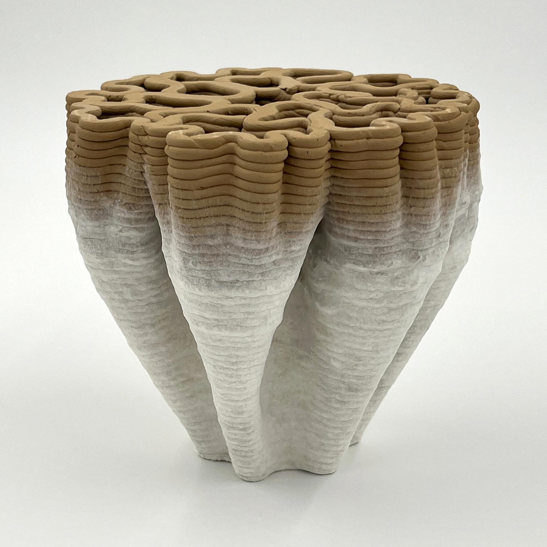 3D-printed abstract vase showcasing innovative design and layered textures for modern home decor in 2024.