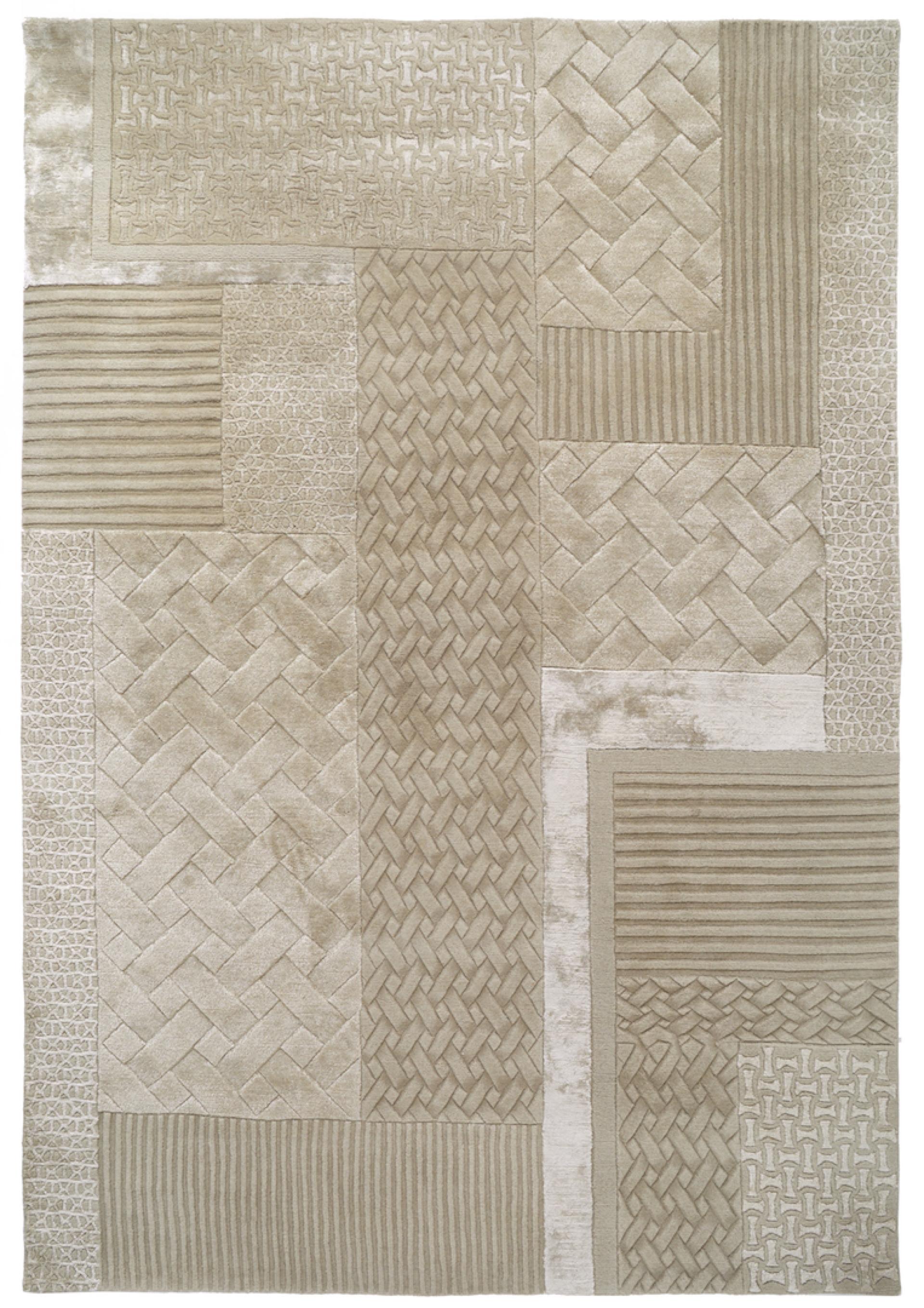 Textured beige rug featuring intricate patterns, designed by creative consultancy 18.01 LONDON for FLOOR_STORY.