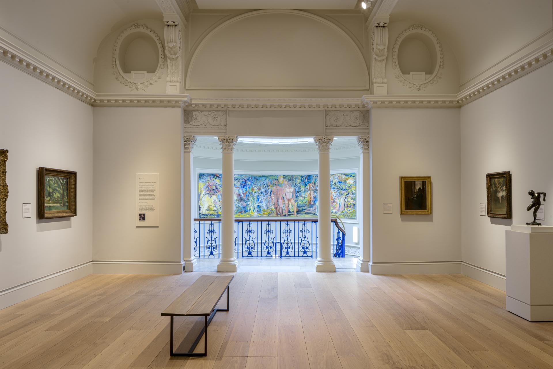 Modern art exhibits within the redesigned Courtauld Gallery, showcasing new visitor experiences and elegant architectural features.