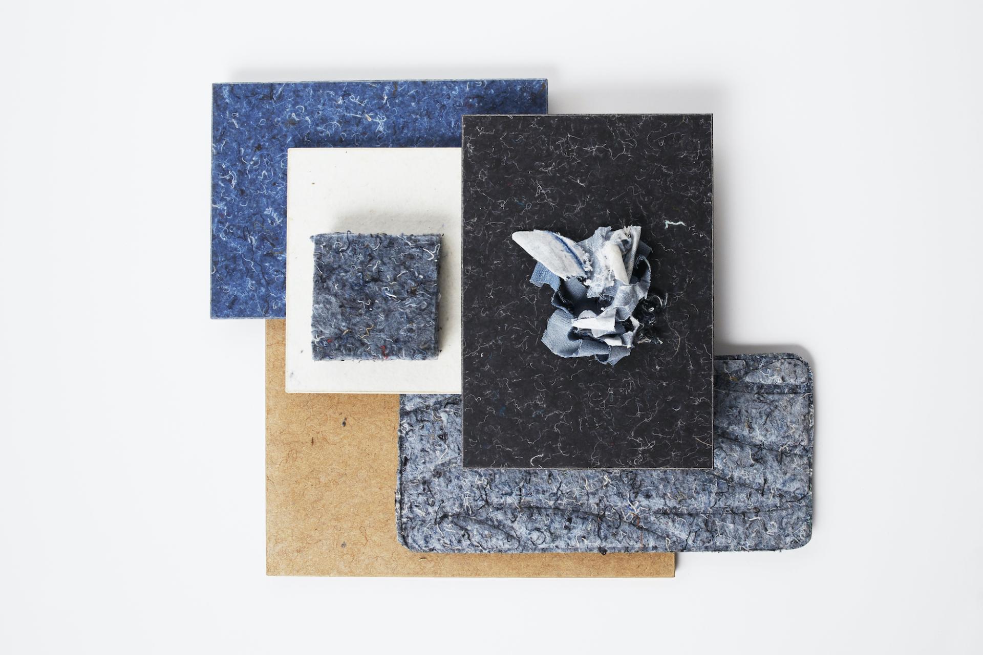 Sustainable material samples showcased at Material Matters during London Design Festival 2023, highlighting innovative design and texture.