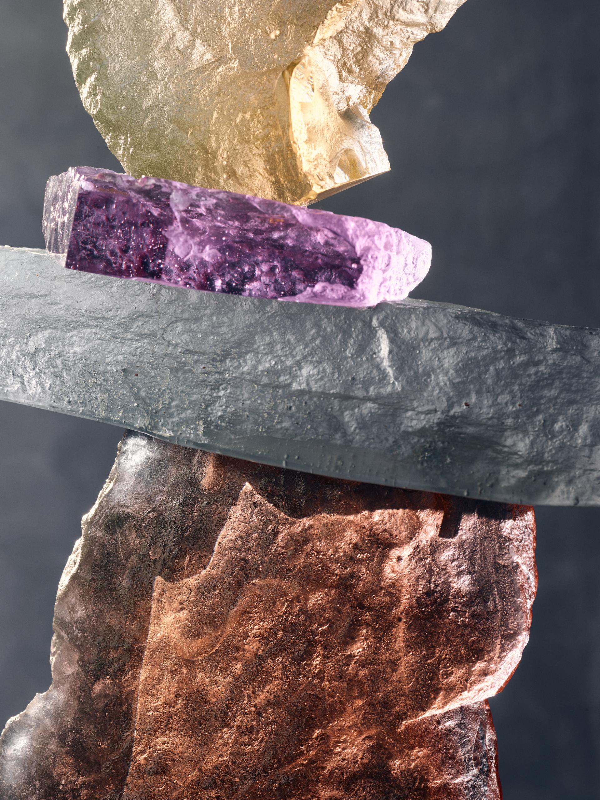 Colorful sculptural arrangement of layered materials, highlighting the artistry featured at Collect returns to Somerset House.