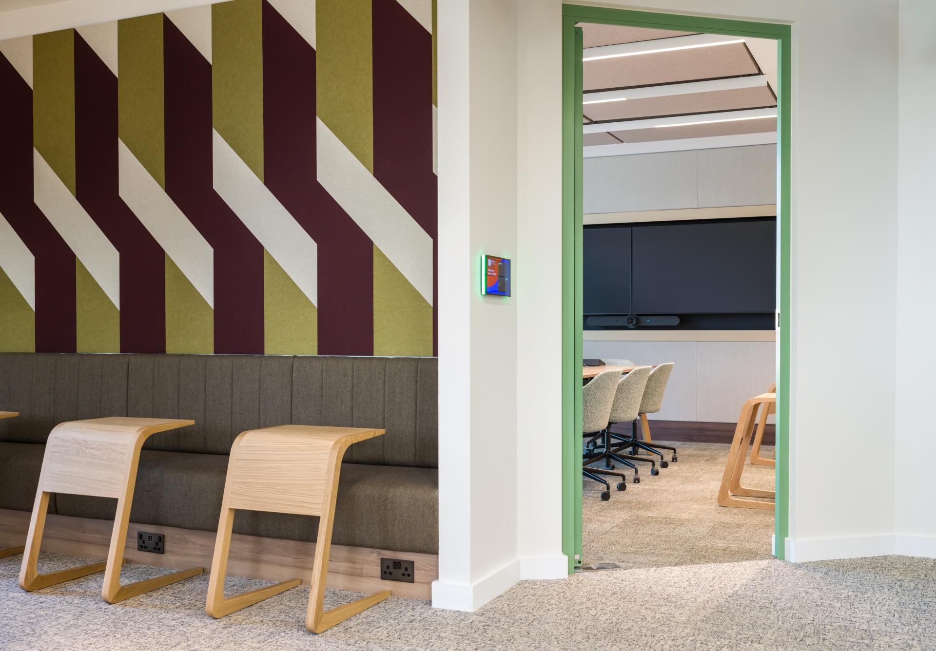 SpaceInvader's workplace scheme for Virgin Media O2 balances vibrancy with variety to support congregation and calm.