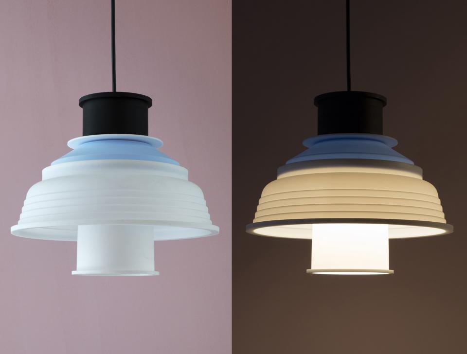 Modern pendant lamps from SowdenLight's SHADES collection featuring versatile design and striking color contrasts.