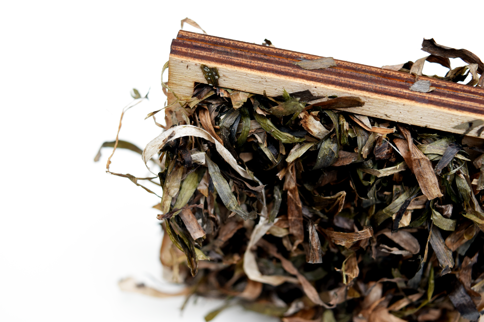 Dried seaweed layered with wood, highlighting a sustainable material concept in architectural design inspired by Danish seaweed architecture.