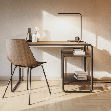 Stylish Triennale S 661 chair next to a modern wooden desk, showcasing organic design and interior decor elements.