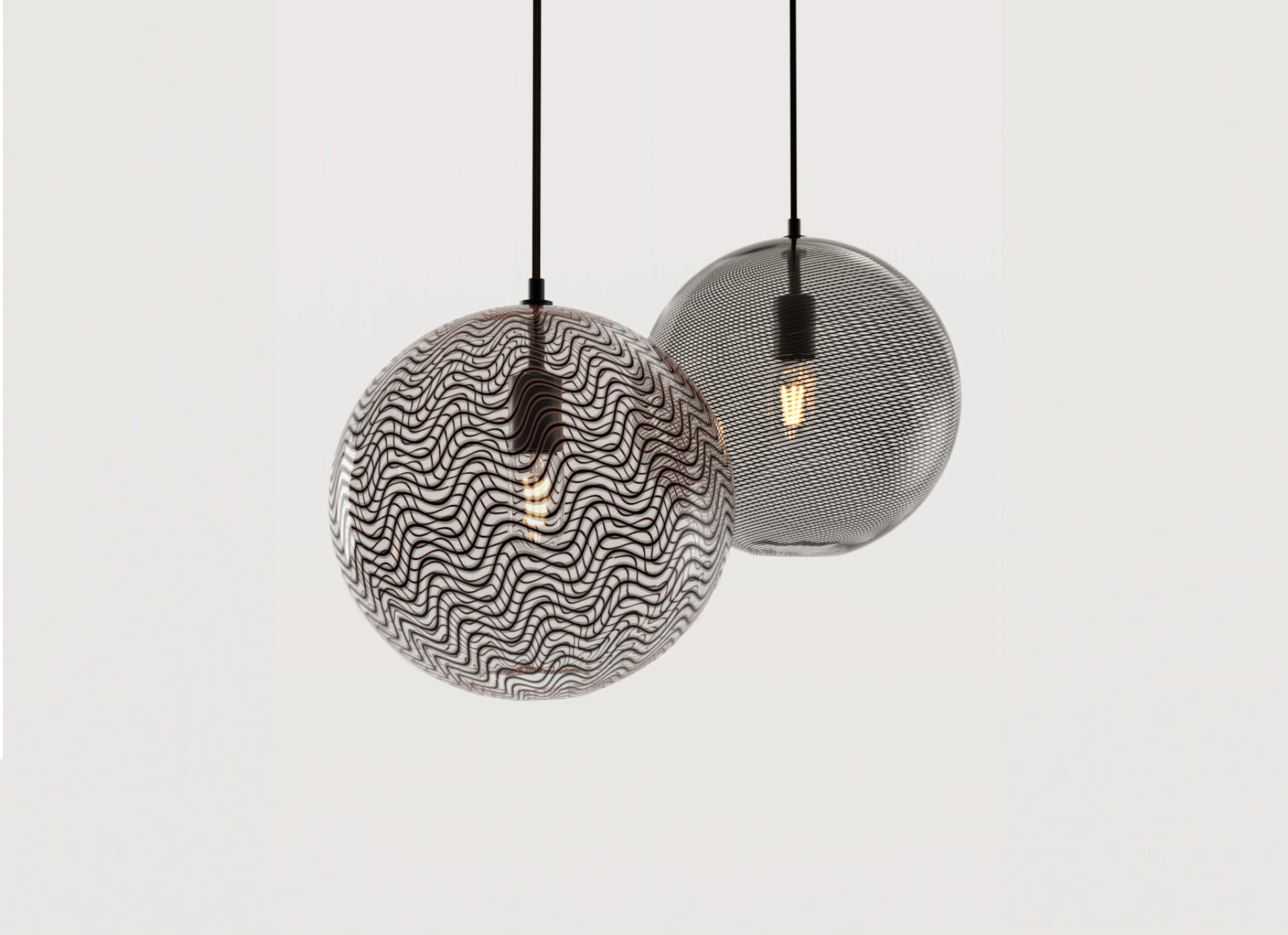 Stylish pendant lights with intricate patterns, showcasing KEEP Brooklyn's distinctive design aesthetic and craftsmanship.