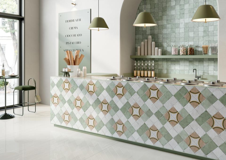 Grestec's Osta collection of ceramic tiles inspired by watercolour effects.