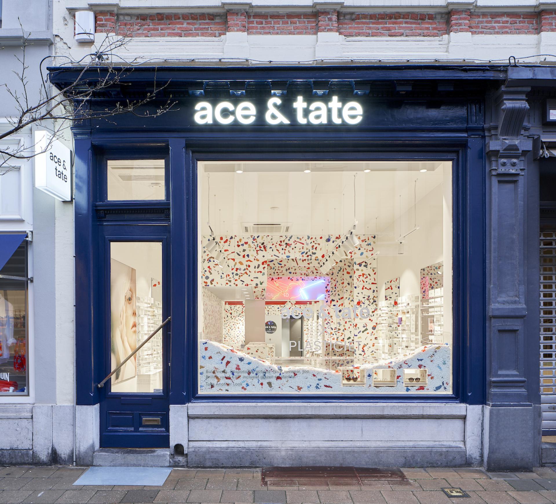 Amsterdam eyewear store ace & tate features a fully recycled interior, promoting responsible and sustainable design practices.
