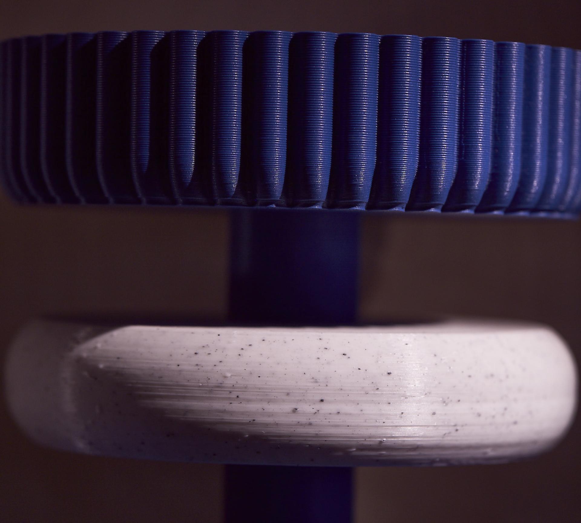 Two sustainable biomaterial samples showcased at LDF22, featuring distinct textures and colors in innovative design.