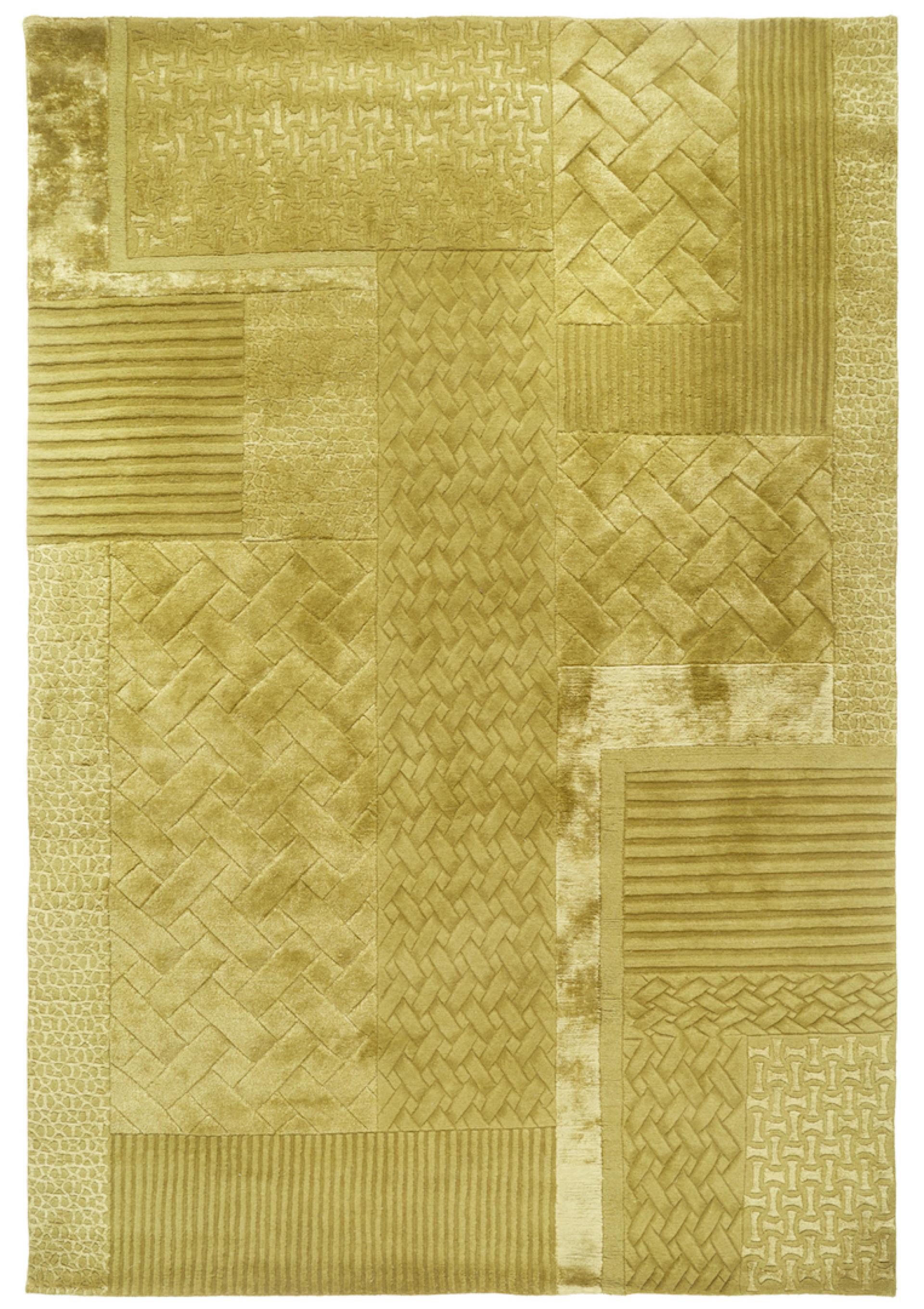 Textured green rug featuring various patterns, designed by 18.01 LONDON for FLOOR_STORY's new collection.