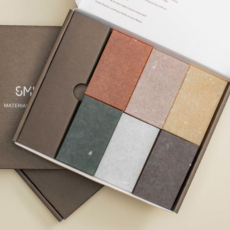 Earth Collection sample kit from Smile Plastics featuring earthy-toned materials inspired by the Welsh landscape.