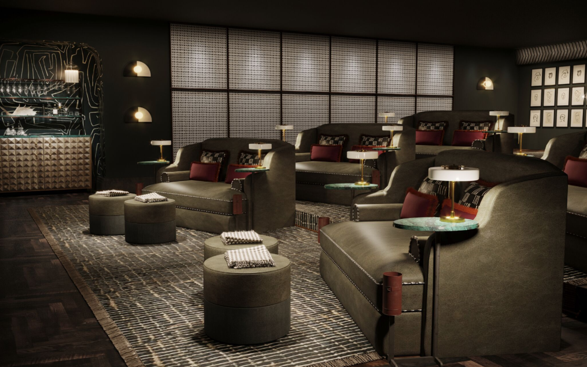 Stylish interior of boutique cinema TIVOLI featuring luxurious seating and elegant decor by Run For The Hills.