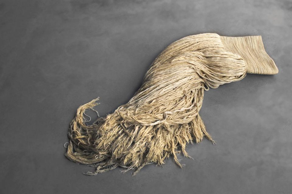 Tapestry made from cruelty-free ahimsa silk, showcasing intricate textures and sustainable design by Erez Nevi Pana.