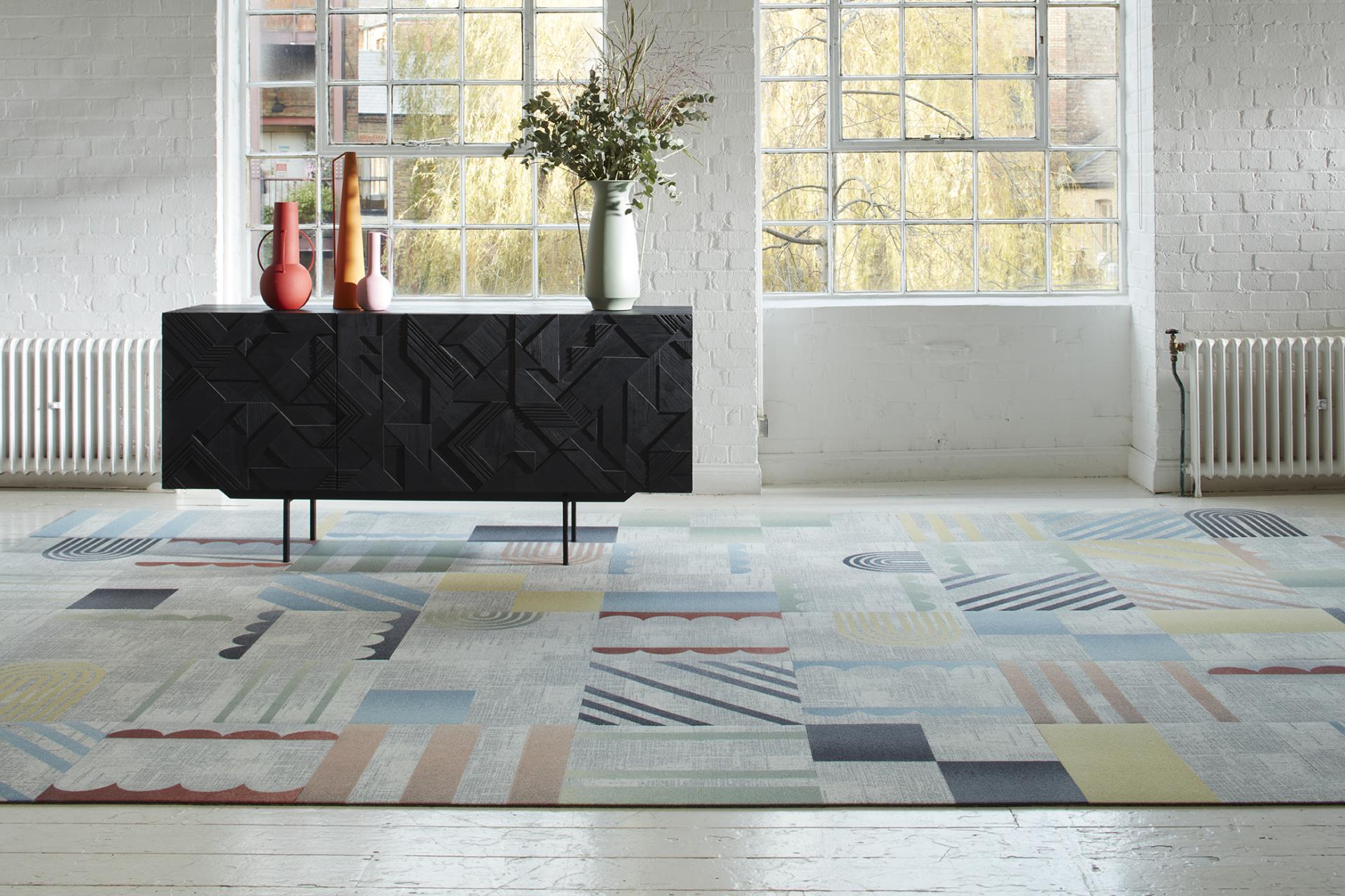 Milliken allows designers to have fun with bold, colourful Pattern Play carpet tile collection. 