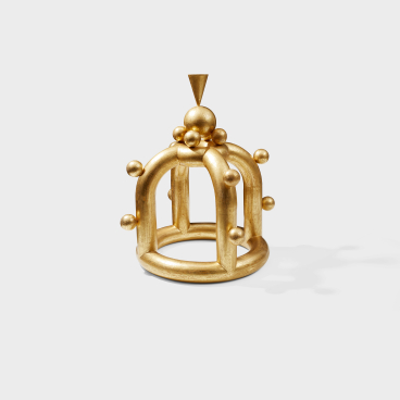 Sculptural gold piece representing modern craft showcased at the Collect art fair in Saatchi Gallery, London.