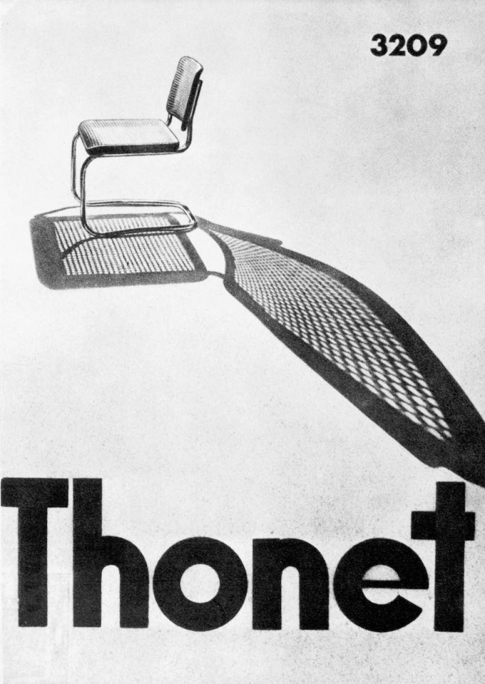 Minimalist Thonet chair casting an intricate shadow, celebrating 200 years of innovative furniture design and Bauhaus aesthetics.