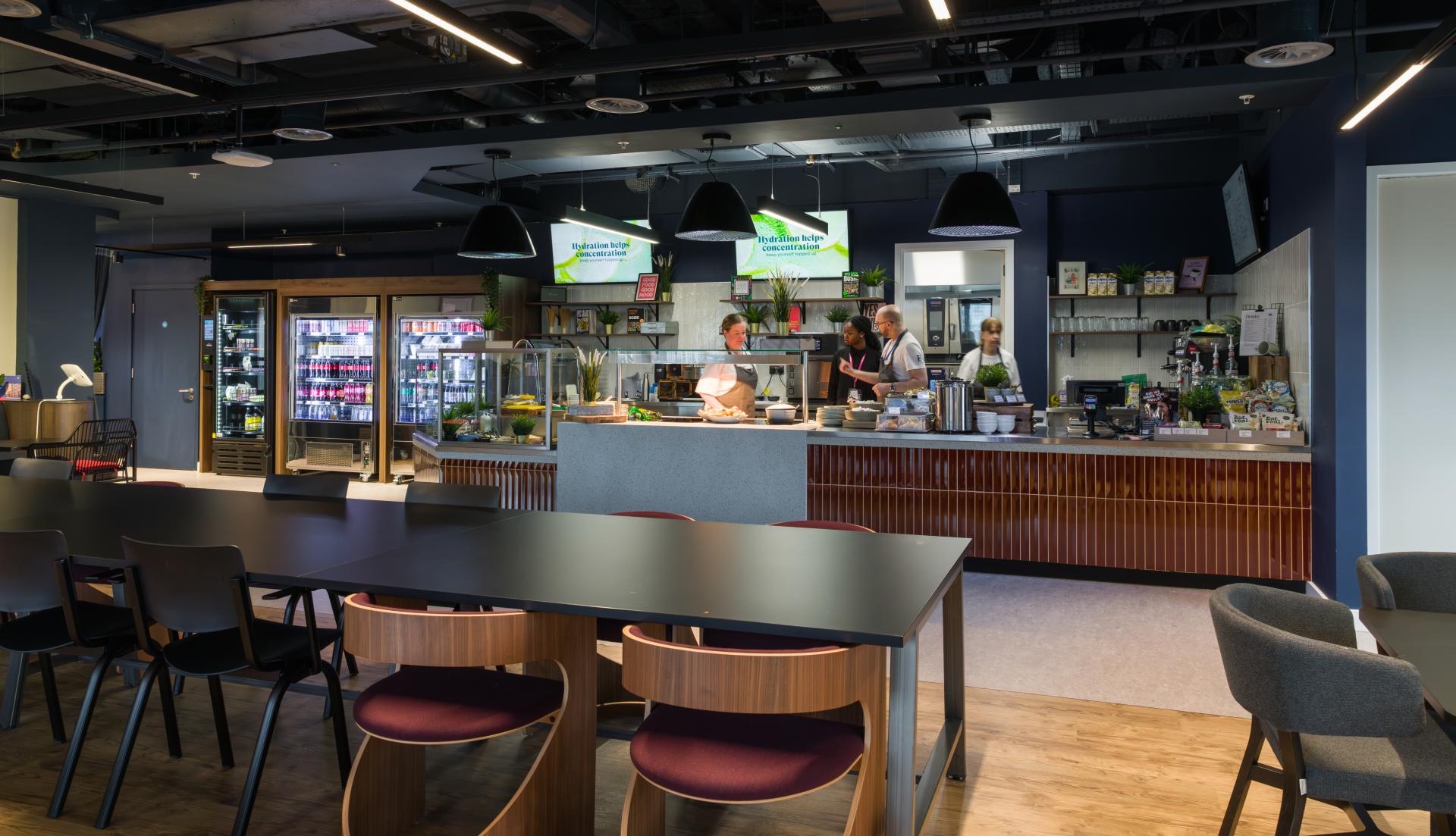 SpaceInvader's workplace scheme for Virgin Media O2 balances vibrancy with variety to support congregation and calm.