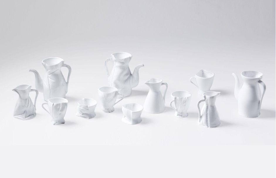 MA Graduate Project, Fabric Formula Tea Set, casting by fabric mould.