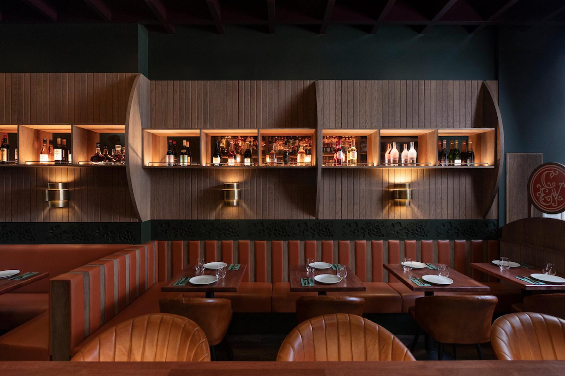 Sophisticated scheme for Cask and Vine, Edinburgh, by JA!COCO! Studio features Agua Fabrics.