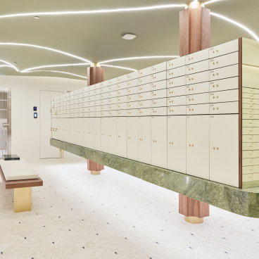 Sleek interior of Vintage Vaults in Dubai featuring modern rental deposit boxes and elegant design elements.