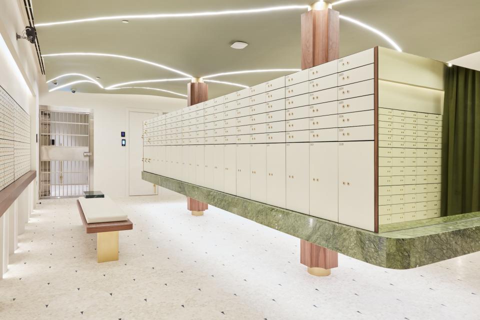 Sleek interior of Vintage Vaults in Dubai featuring modern rental deposit boxes and elegant design elements.