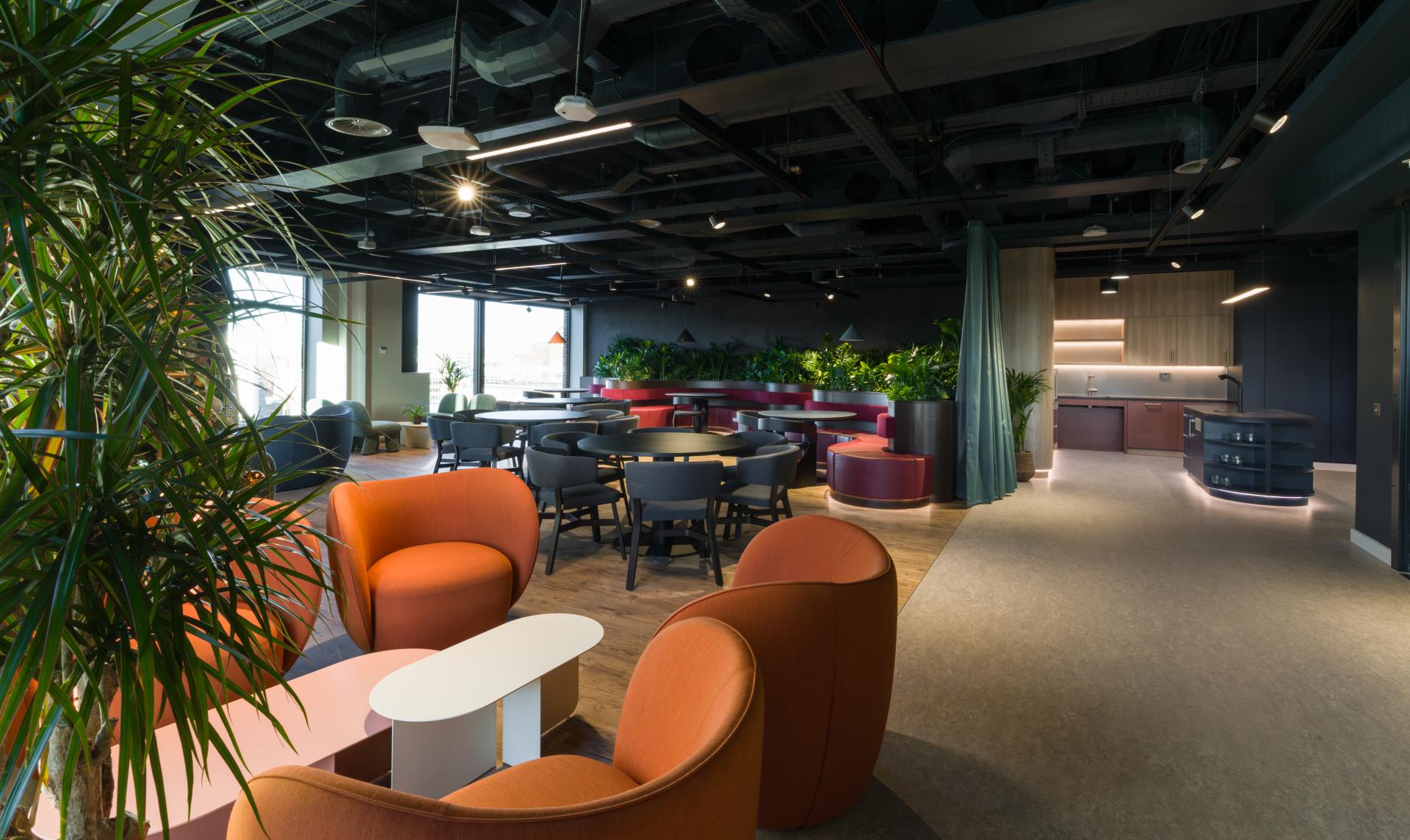 SpaceInvader's workplace scheme for Virgin Media O2 balances vibrancy with variety to support congregation and calm.