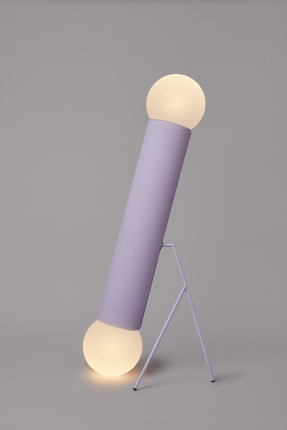 Stylish purple lamp with two round light bulbs, part of Mas Creations' 3 Characters inspired by friendship.