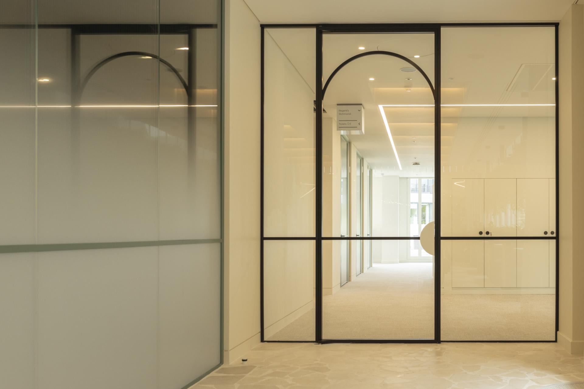 Bespoke door designs and high-end office partitions by Radii for Goodwin Procter.