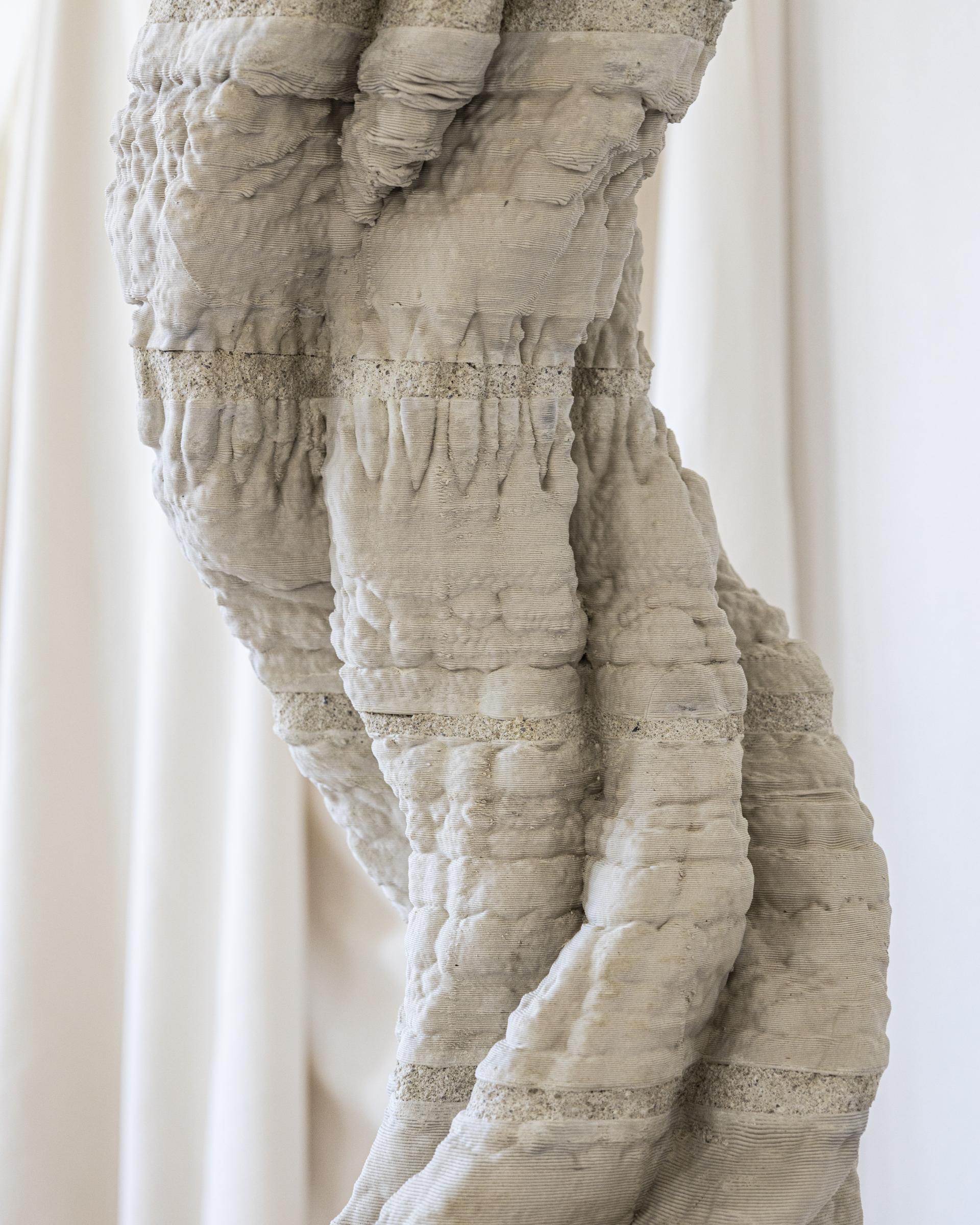 Intricately designed 3D printed concrete sculpture showcasing innovative textures, revolutionizing construction techniques for 2024.