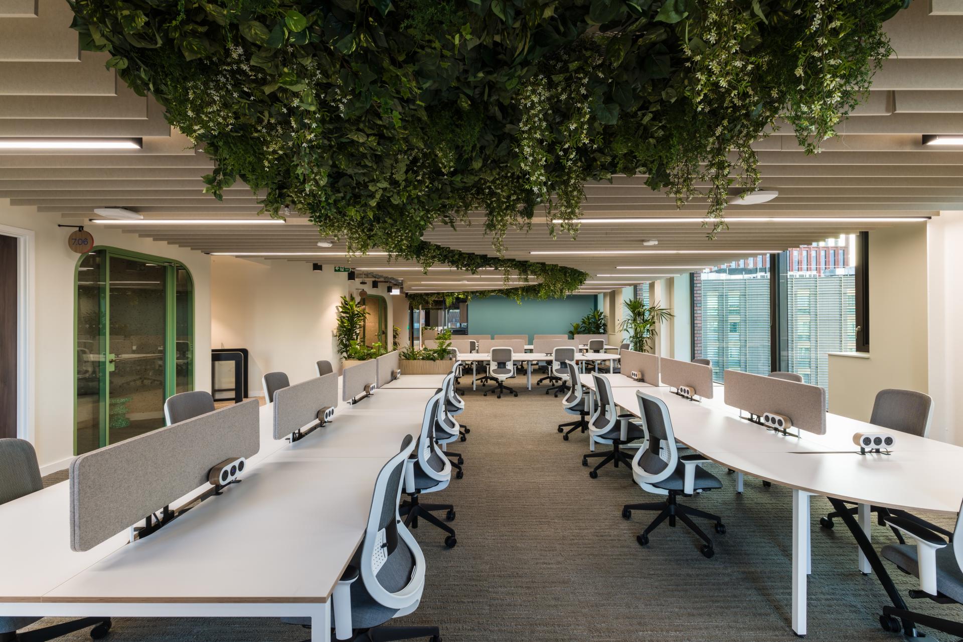 SpaceInvader's workplace scheme for Virgin Media O2 balances vibrancy with variety to support congregation and calm.