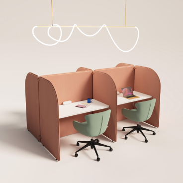 Modular workspaces featuring Artus screens, designed for innovative space division in contemporary office environments.
