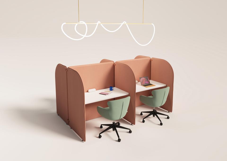 Modular workspaces featuring Artus screens, designed for innovative space division in contemporary office environments.