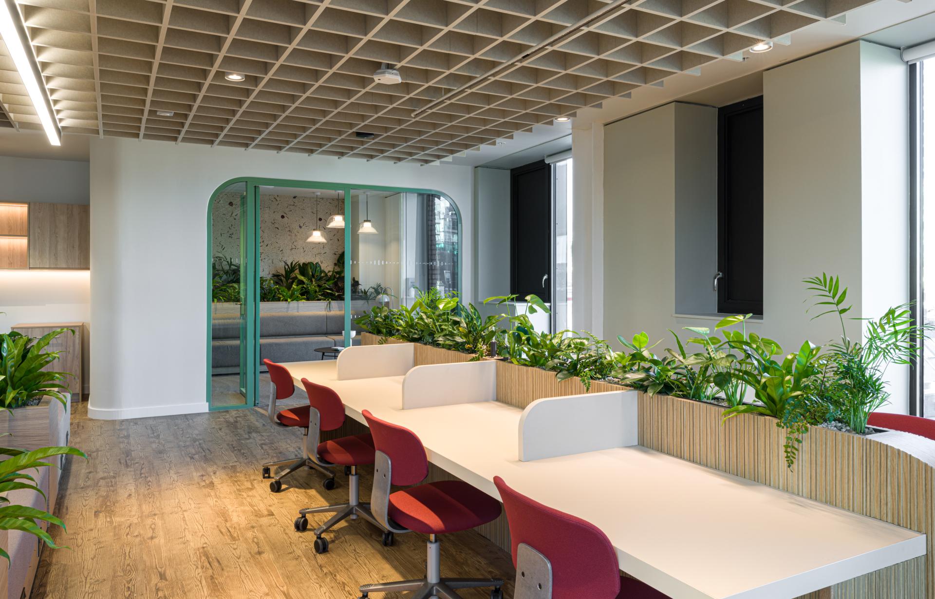 SpaceInvader's workplace scheme for Virgin Media O2 balances vibrancy with variety to support congregation and calm.