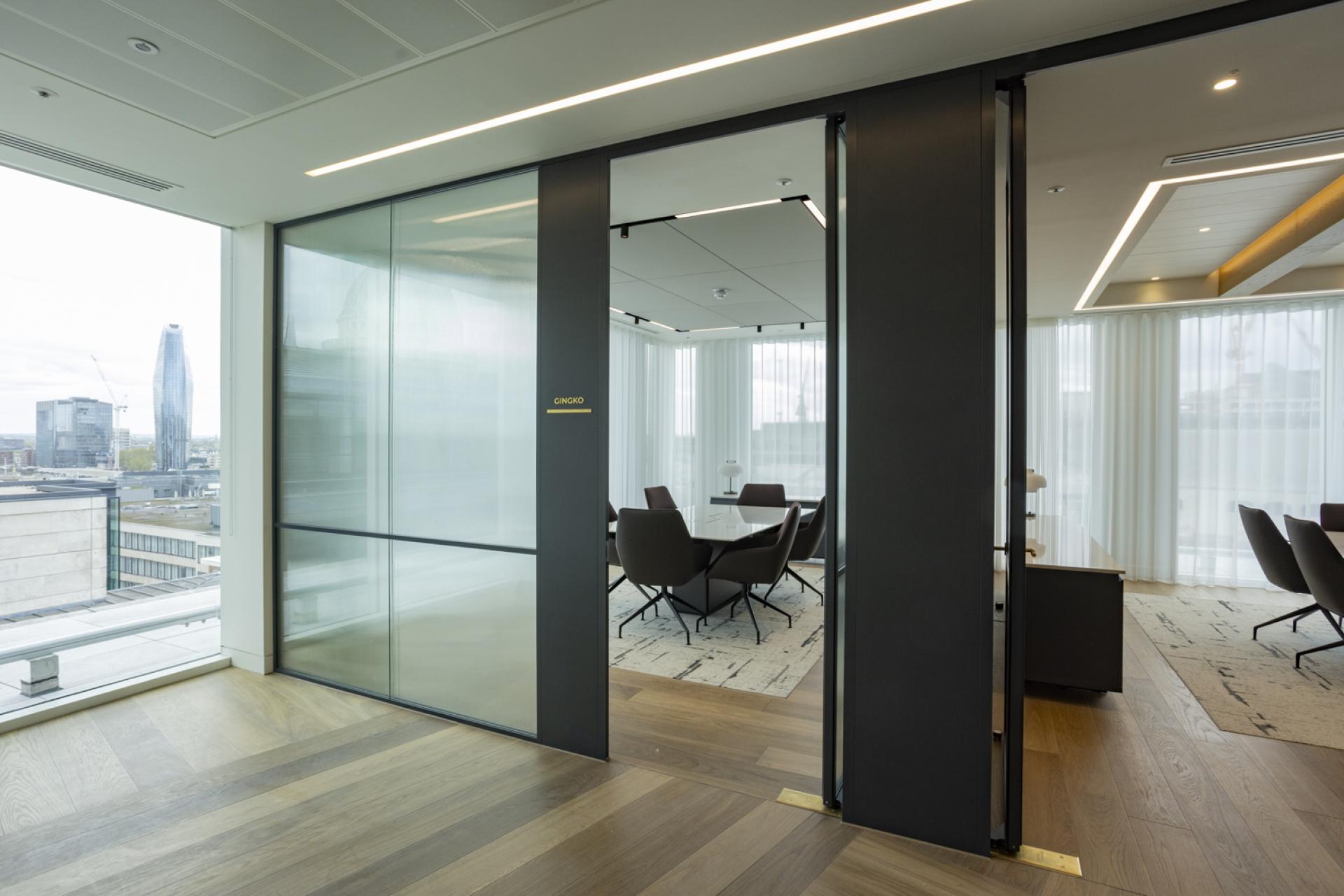 Bespoke door designs and high-end office partitions by Radii for Goodwin Procter.