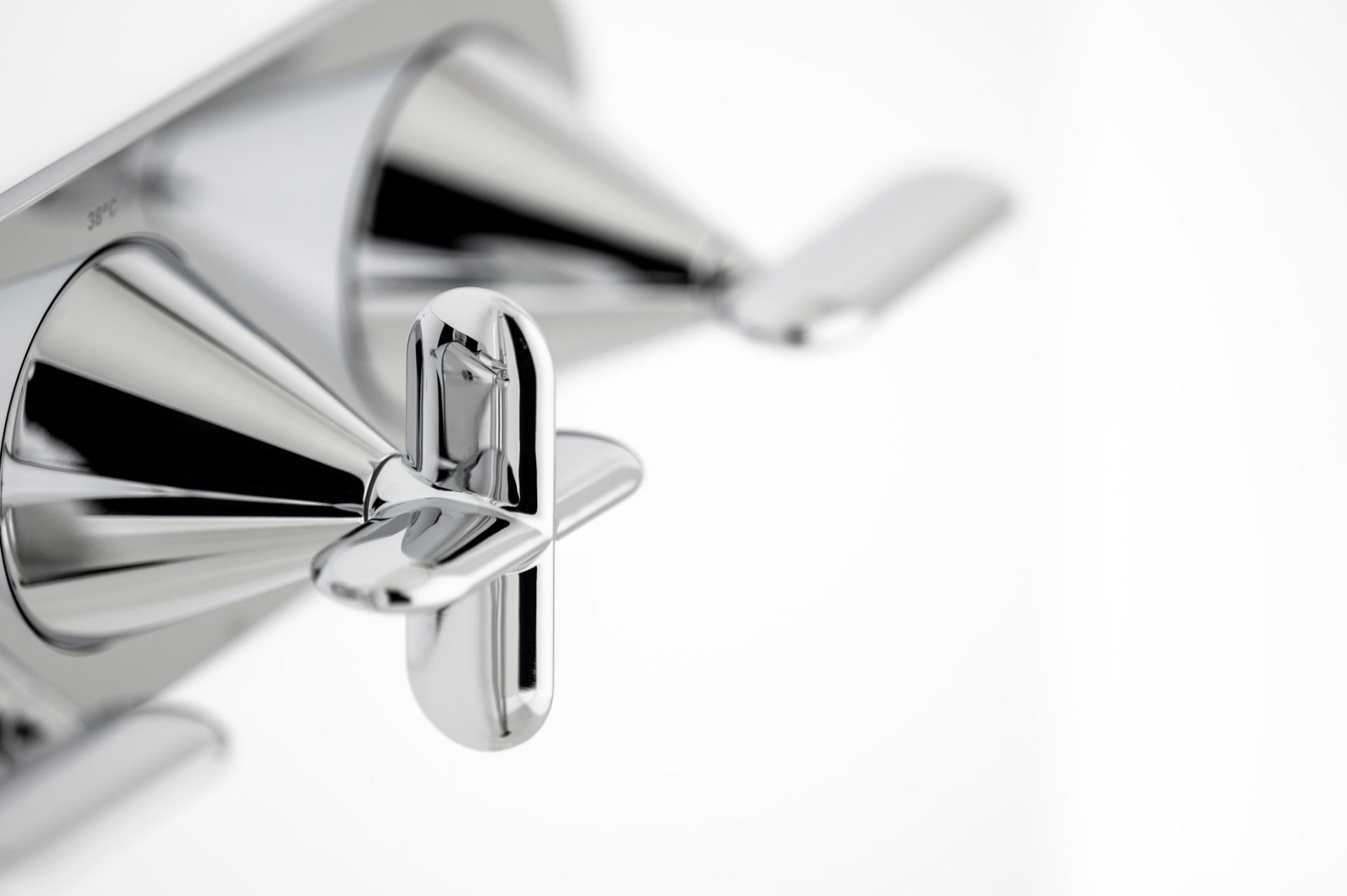 Sleek chrome faucet design from VADO's Arrondi collection, featuring modern geometric shapes and elegant finishes.