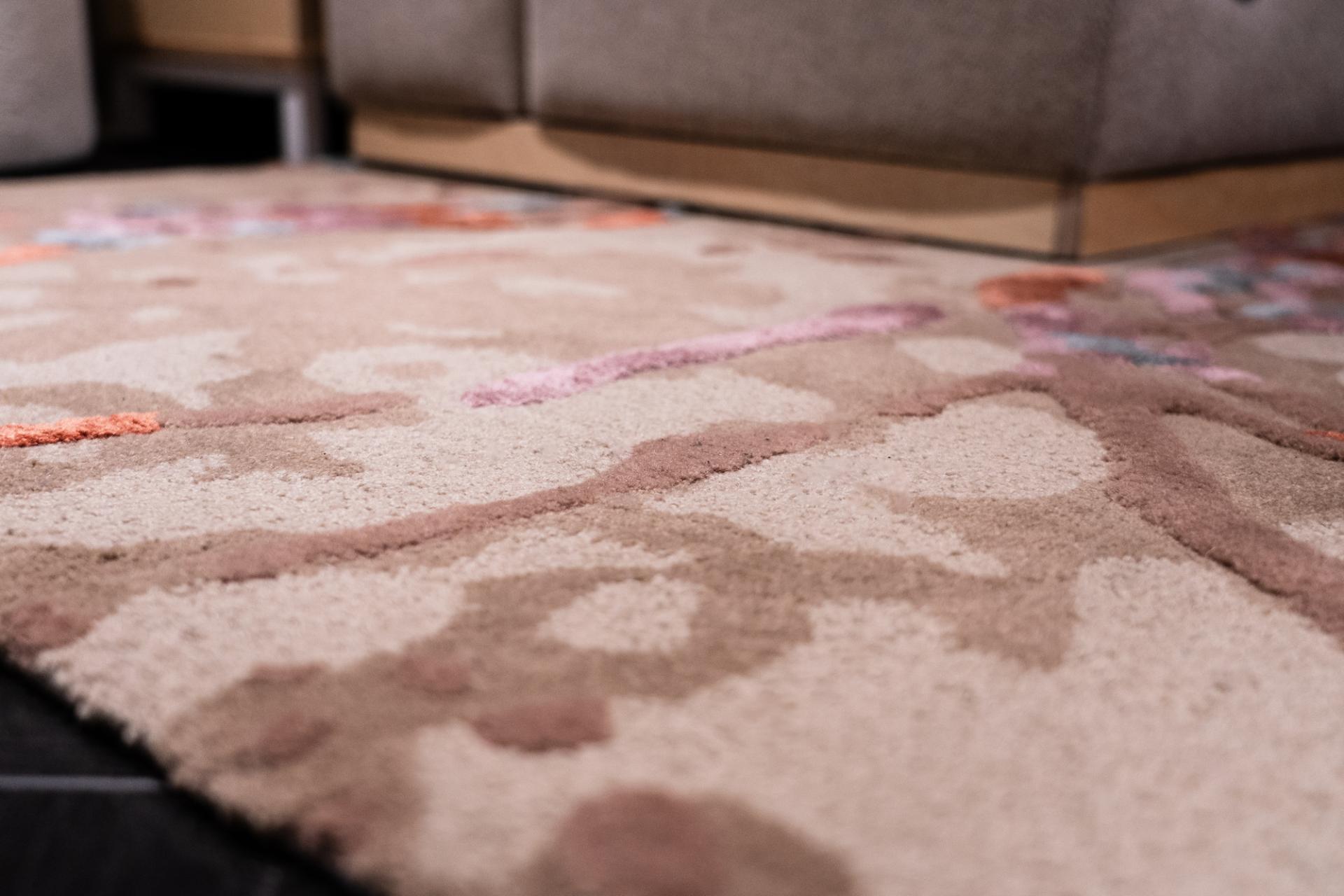 Bespoke Newhey rug featuring an earthy color palette and organic shapes, designed for Material Source Studio in Manchester.