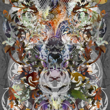 Colorful abstract design featuring intricate floral patterns, showcasing new artistic talent at the Surface Design Show 2020 in London.