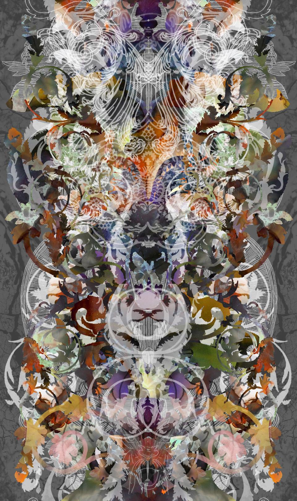 Colorful abstract design featuring intricate floral patterns, showcasing new artistic talent at the Surface Design Show 2020 in London.