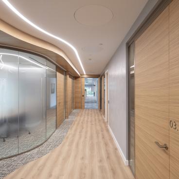 Radii Planet combines timber and curved glazing for meeting rooms and offices at Evelyn Partners Leeds.
