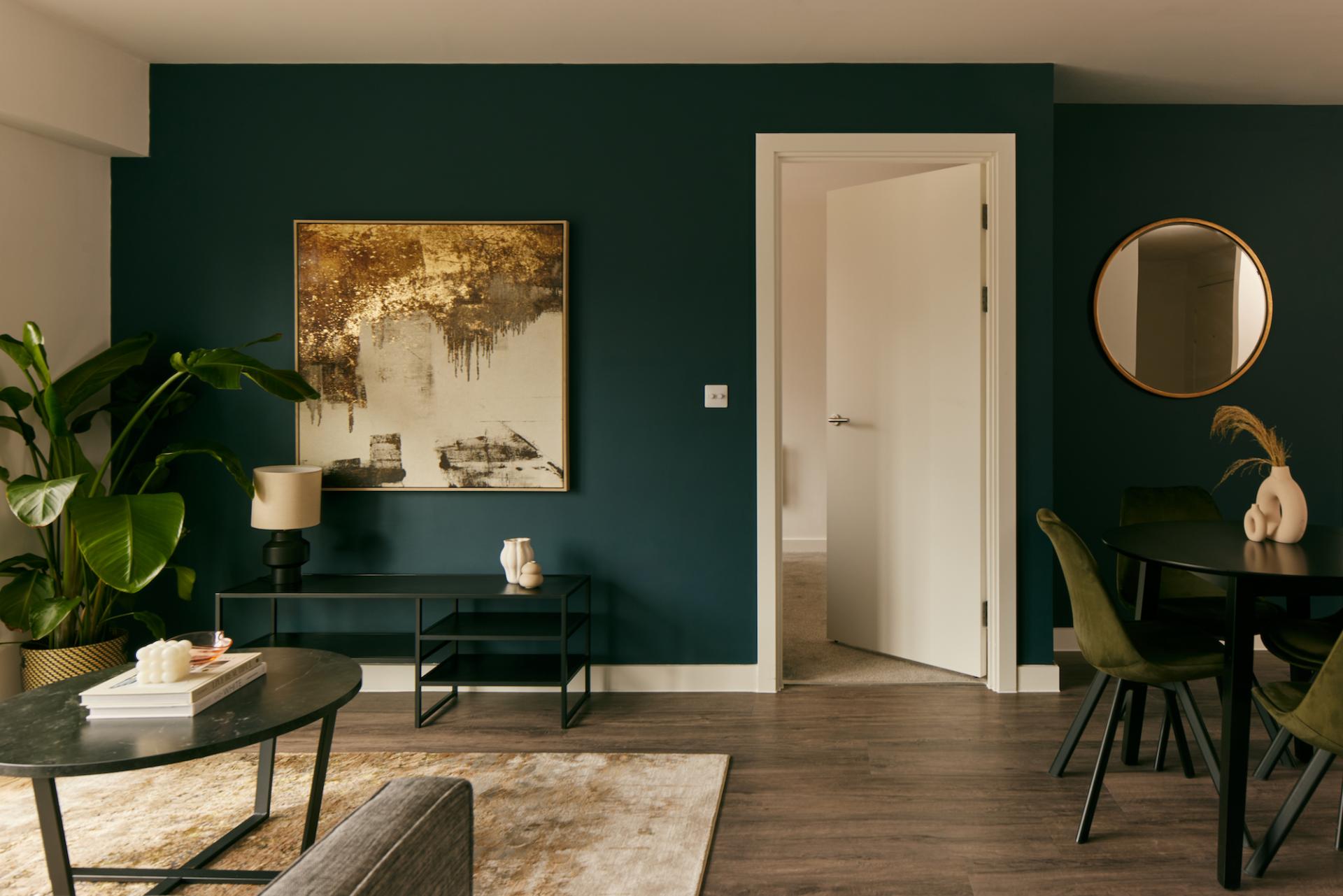 Modern apartment interior featuring stylish decor and furniture, highlighting collaboration between Karndean Commercial and PLATFORM_ in Sheffield.