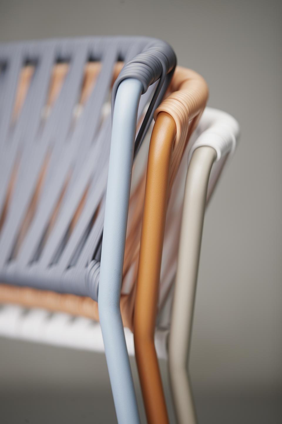 Colorful detailing of the Lisa Club chair by SCAB Design, showcasing its elegant design and innovative materials.