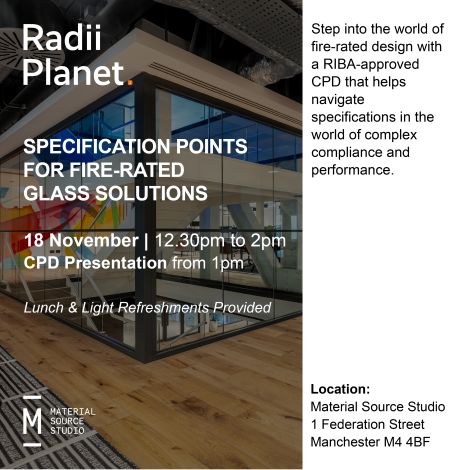 Specification points for fire-rated glass solutions with Radii Planet